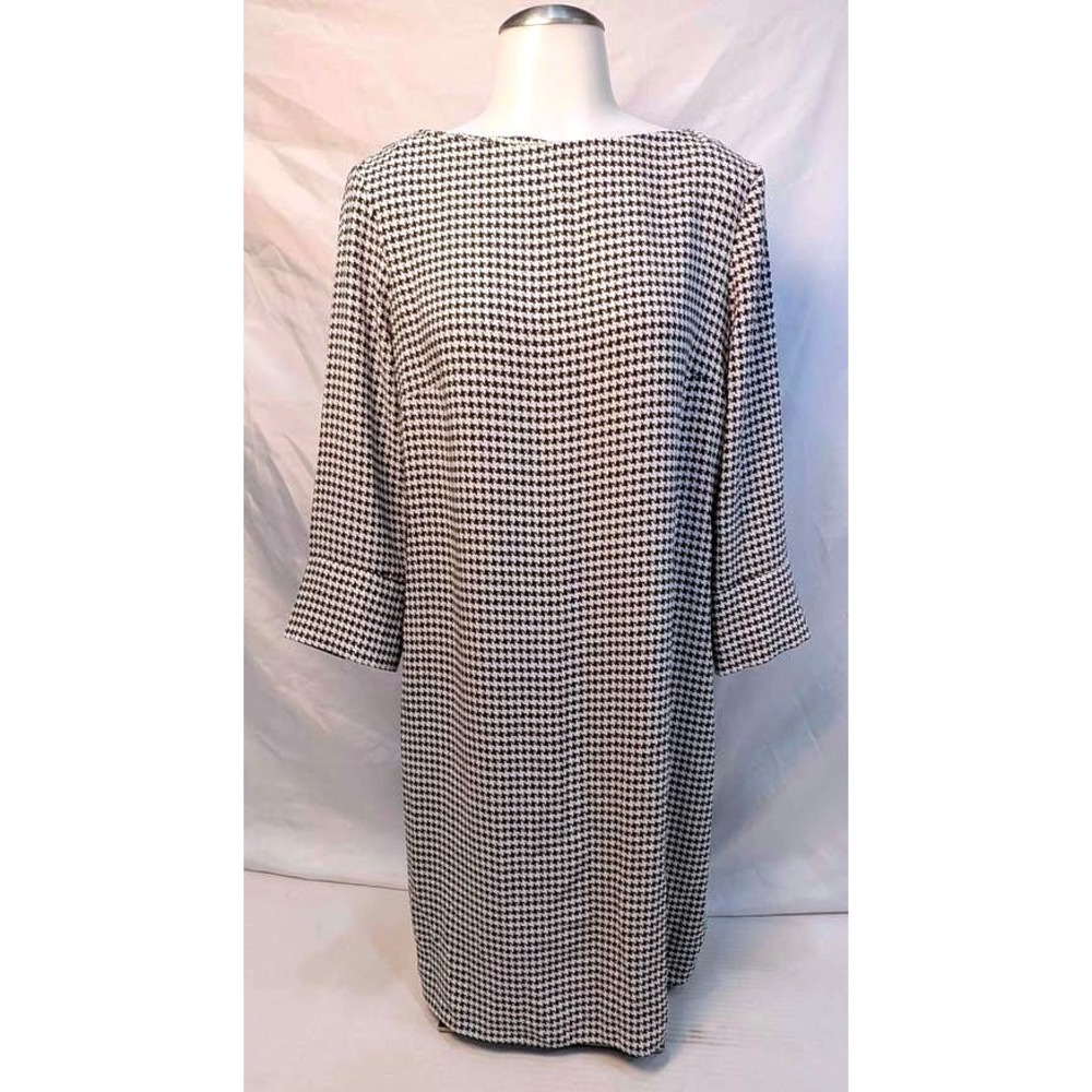 H&M~Houndstooth Shift Dress~Black/White/Boat Neck/3/4 Split Cuff Sleeve ~ Size 6
